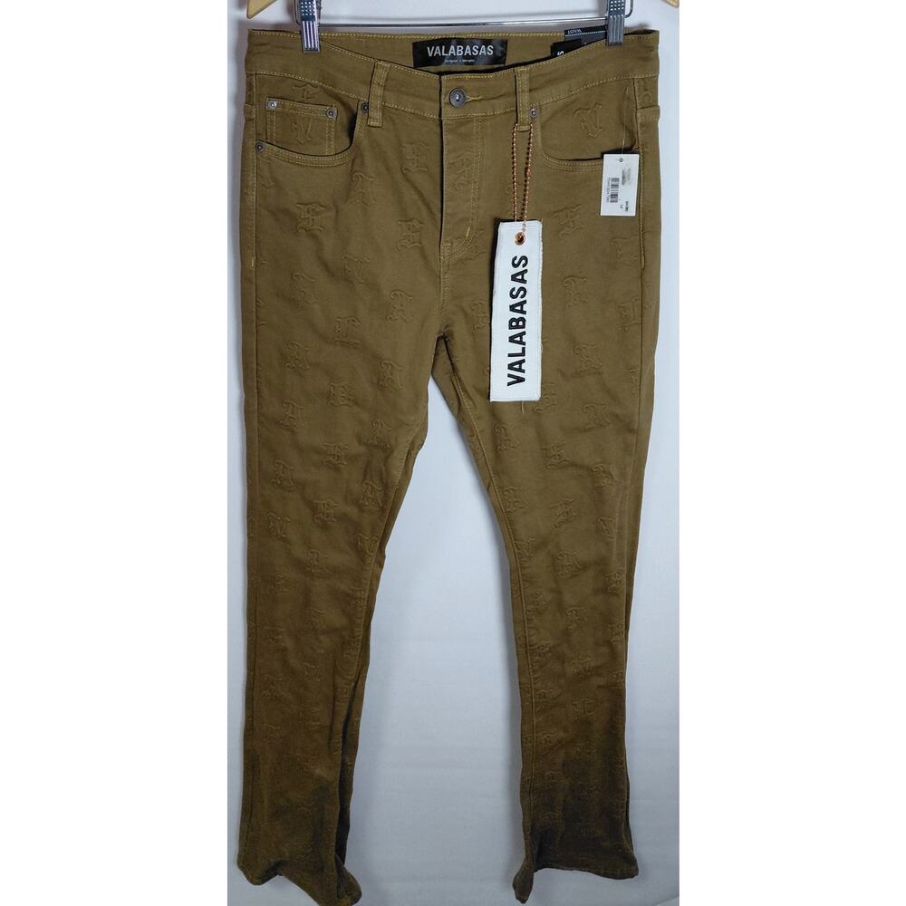 NWT VALABASAS Cotton Blend Pants Brown Solid Denim Men Size 34